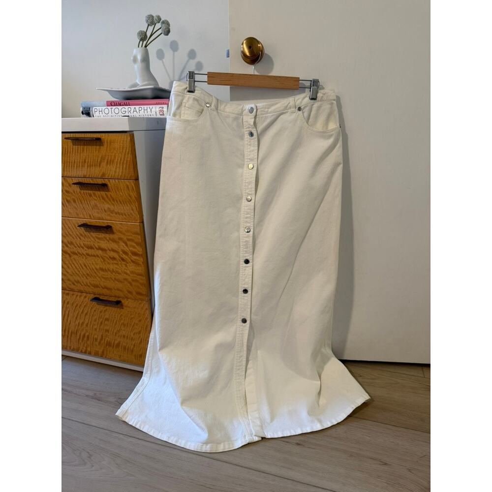 White Button Front Midi Skirt Cottagecore Minimalist Summer Maxi Denim Skirt 🤍
